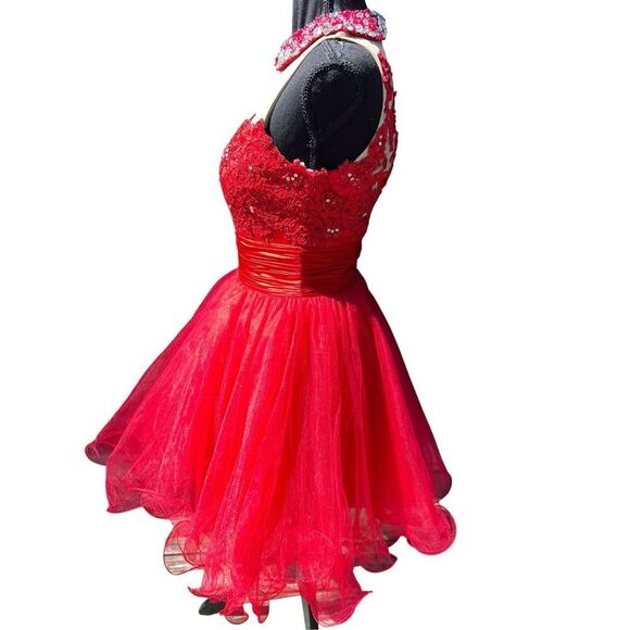 Sherri Hill 21227 red homecoming prom wedding rhinestone tutu sequence dress ￼ - Picture 9 of 14